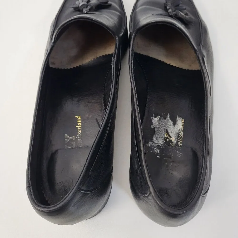 BALLY Black Leather Tassel Loafers Mens 13 EEE Dress Shoes Triple Wide Width